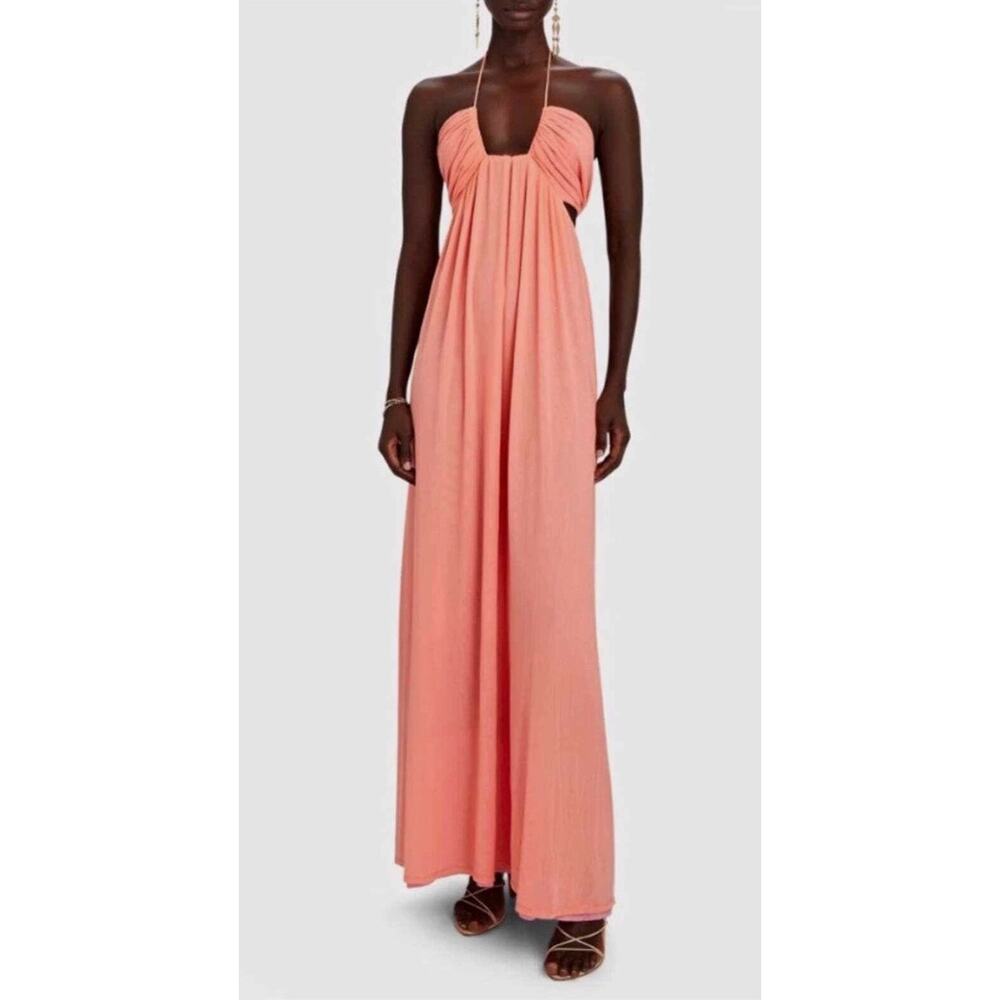 STAUD Kanha Reversible Mesh Halter Maxi Dress Orange Pink XL - Picture 2 of 13